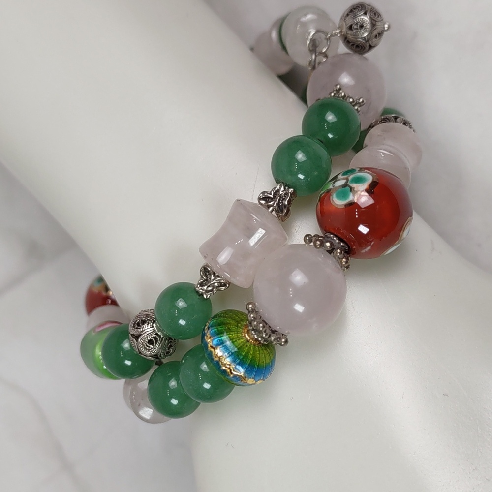 Artisan Crafted Aventurine/Rose Quartz Coil Bracelet